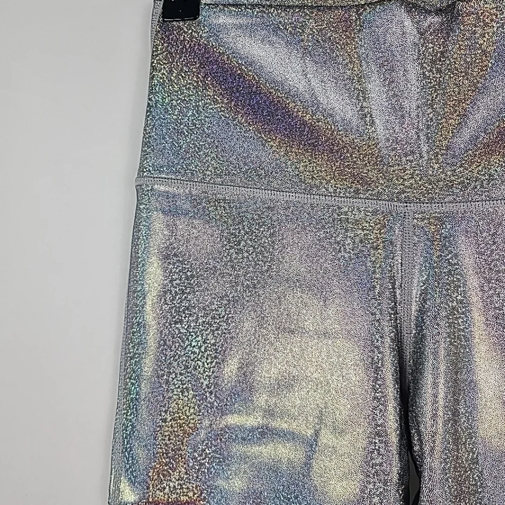 NEW Mono B Women Silver Foil Out Of This World Lycra Nilit Softex Leggings Sz M - Picture 2 of 6